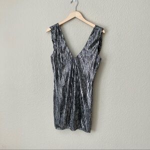 h:ours metallic pleated cowl back dress